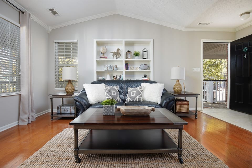 Welcome to Morning Sun! A Stylish Living Room with elegant decor and ample natural light create a perfect setting for relaxation.