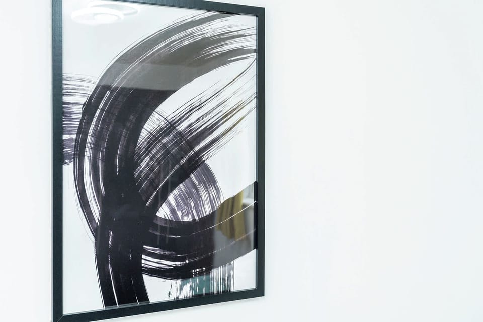 Downstairs Bedroom | Black And White Abstract Canvas On The Wall