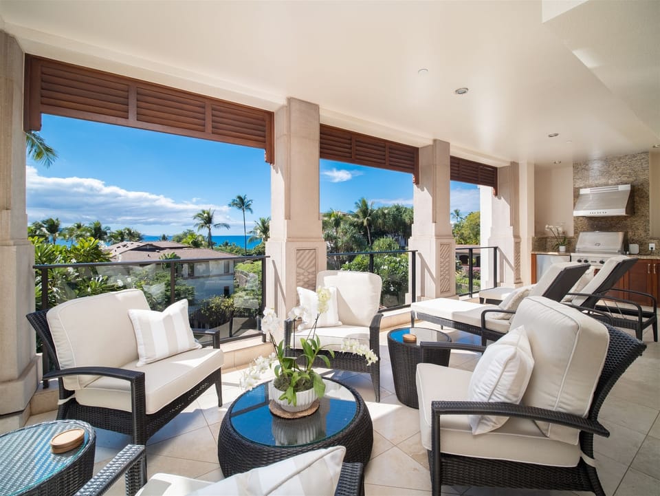 Ocean View Fresh Air Covered Dining Terrace with Viking BBQ Grill Lounging Area