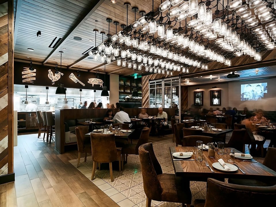 Enjoy a lively dining buzz with open-kitchen views nearby.