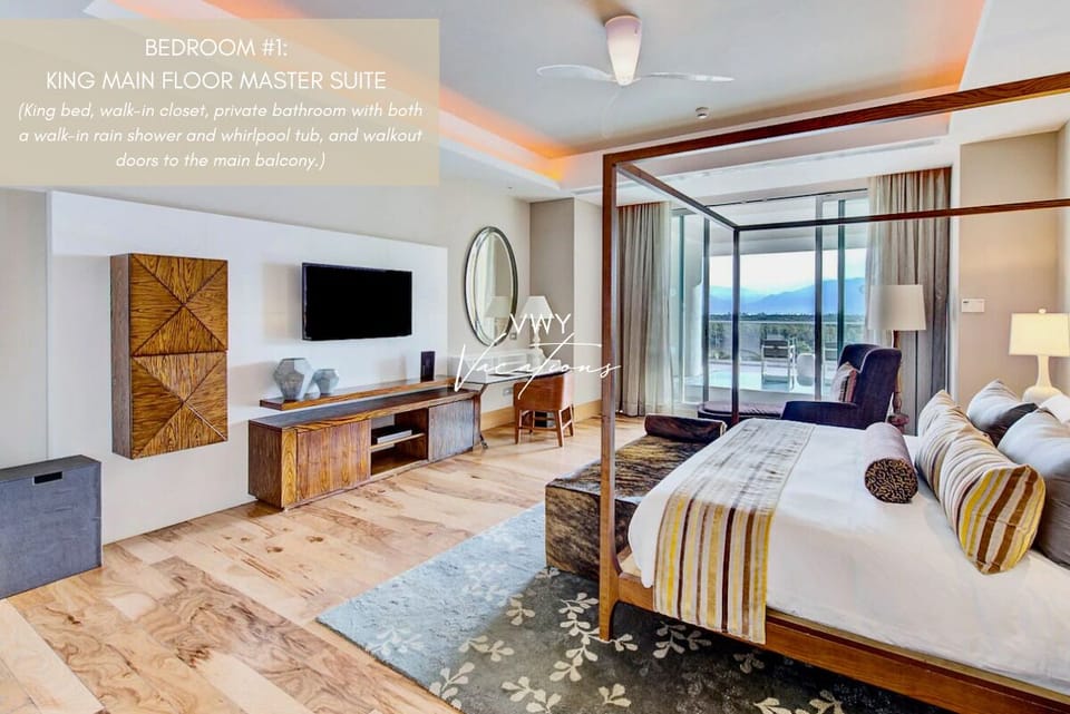 Bedroom #1: King Main Floor Master Suite with private bathroom & walkout doors