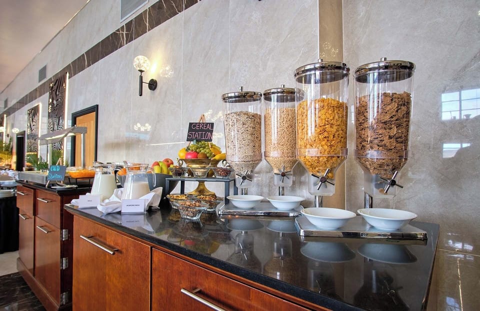 Start your morning with fresh cereals and fruit selections.