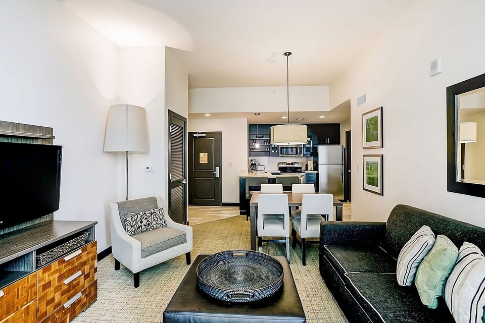 Unwind in the airy living room with open kitchen flow.