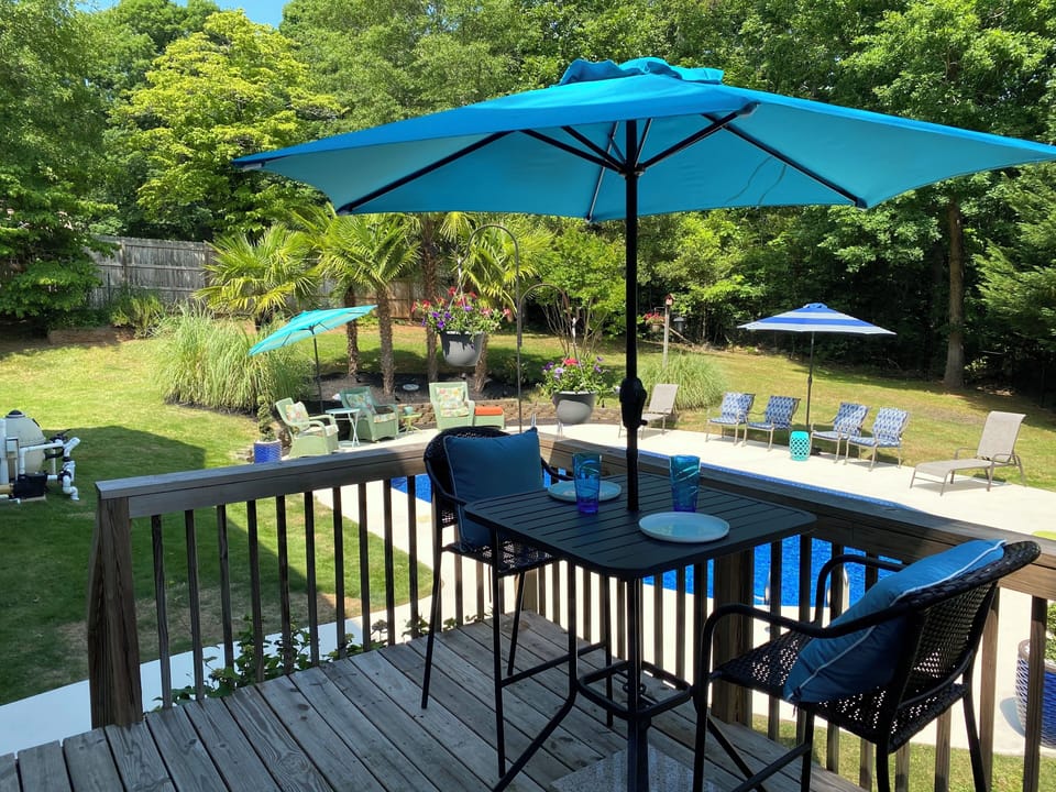Deck overlooking pool