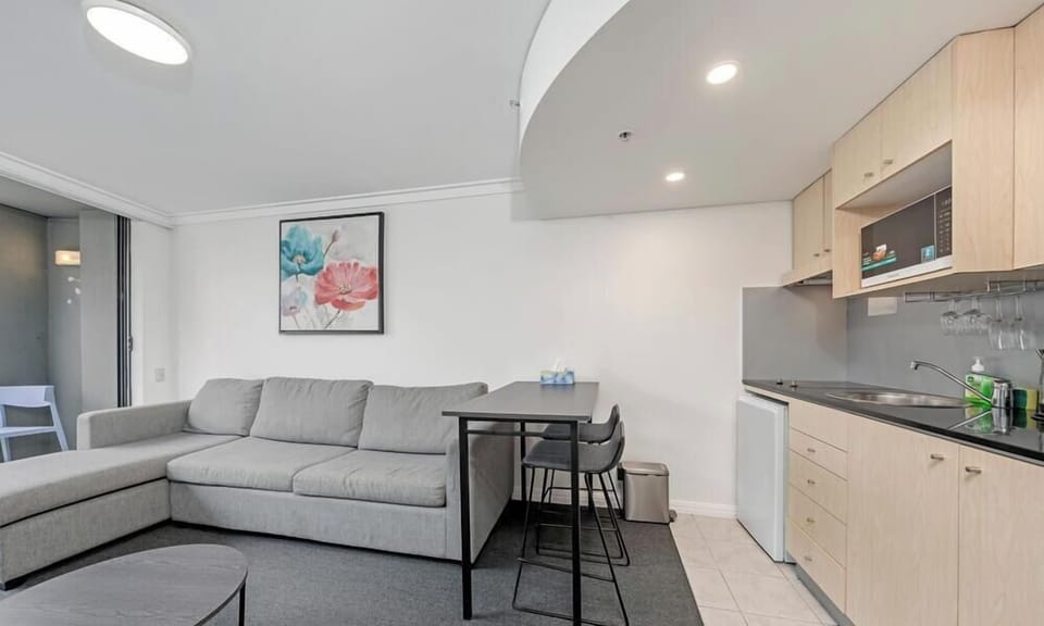 Comfortable living space with sofa bed – available upon request