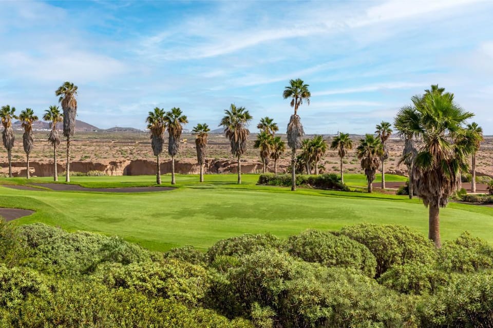 Manicured golf greens nestled among palm trees offer a golfer's paradise with every view.