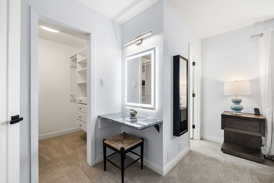 Your private suite includes a walk-in closet and a stylish vanity with LED lighting—perfect for getting ready for your night out or winding down.
