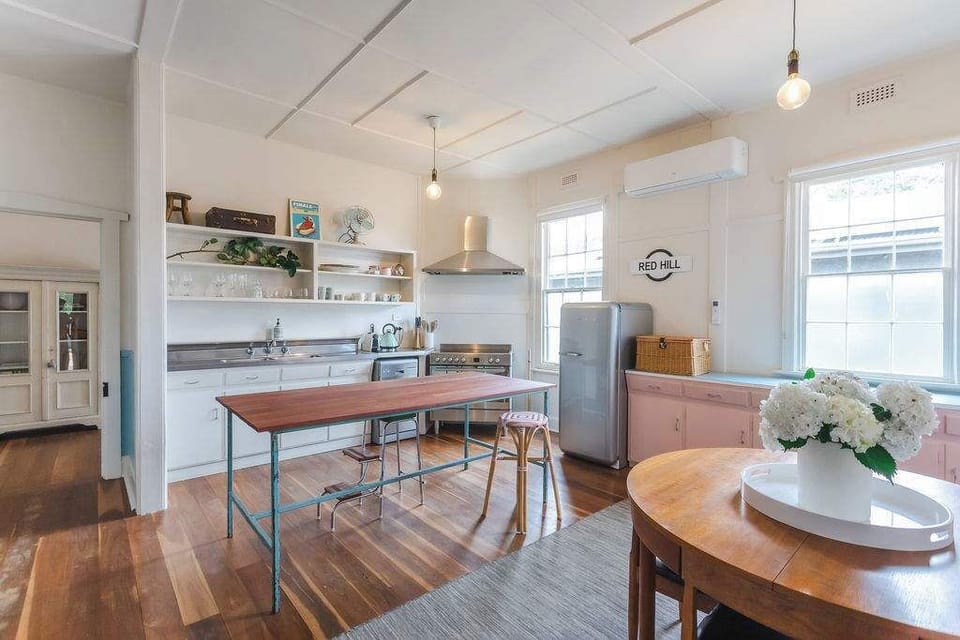 Antique textures and warm timber tones throughout