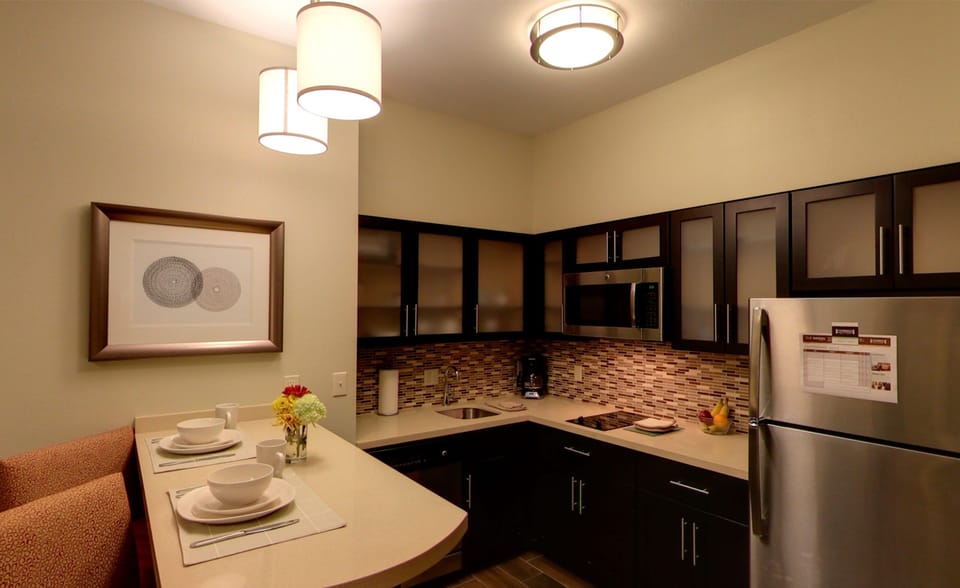 Prepare meals in the full kitchen