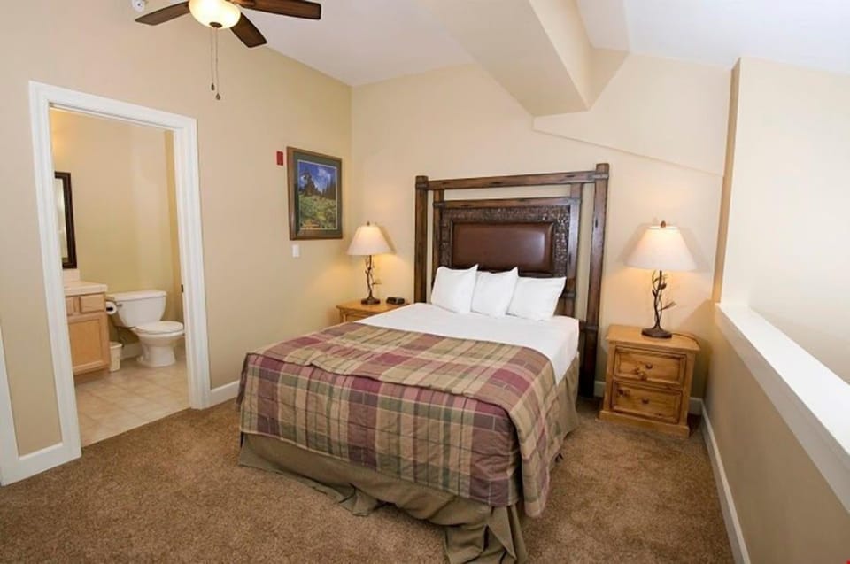 The loft features a queen bed and bathroom