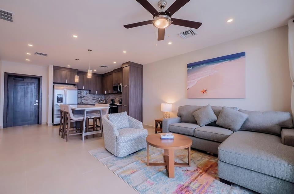 Plenty of open space and the sofa provides a pullout queen bed.