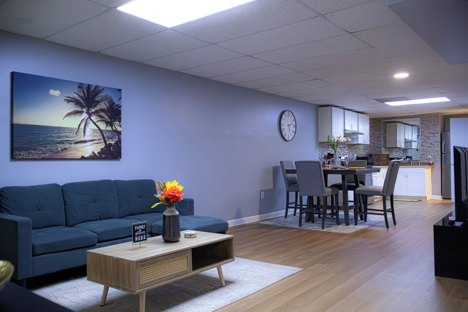 Relax in this cozy room with a sectional sofa, perfect for resting 