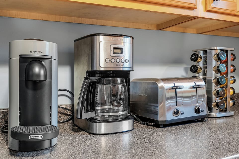 Nespresso, drip coffee, toaster, spices and more provided