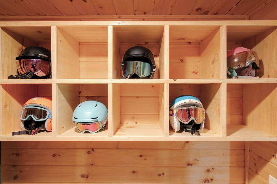 The Boot Room - personal cubbies for helmets and goggles.