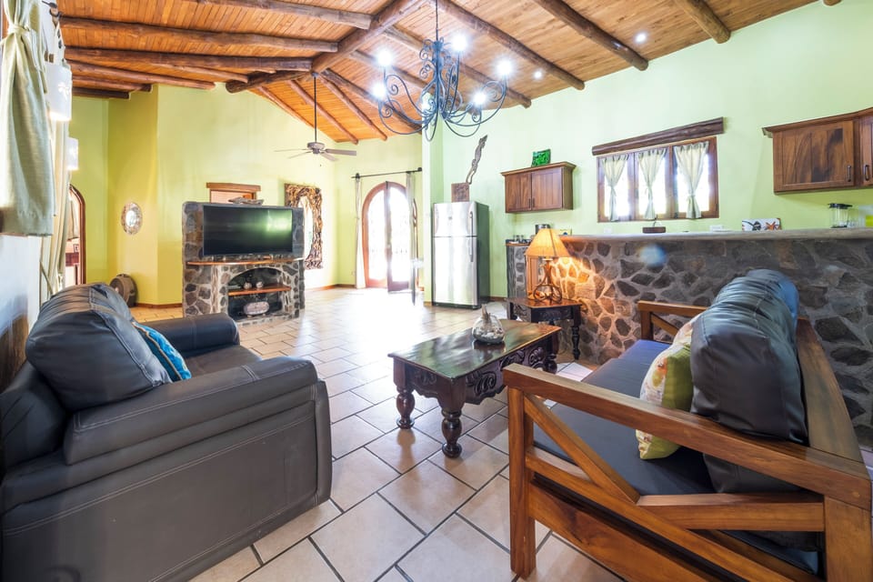 Cozy and inviting living space with rich natural textures throughout.
