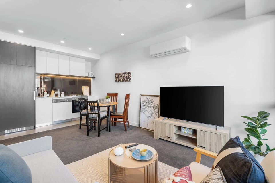 Open living area with Smart TV