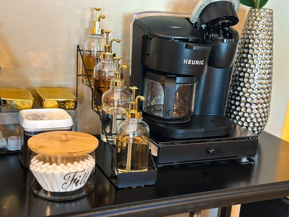 Rise and shine with ease! Look Out on Lands End provides a dedicated coffee corner for that essential morning brew to start your Lake of the Ozarks day.