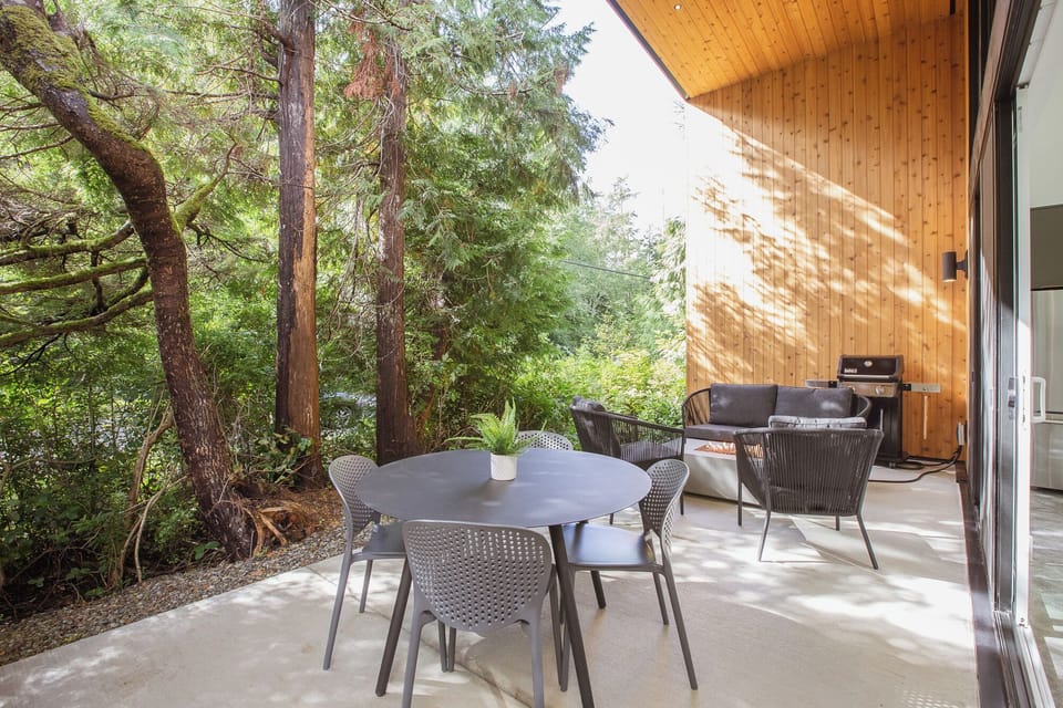 Outdoor covered dining table if you need more space than the bar stools