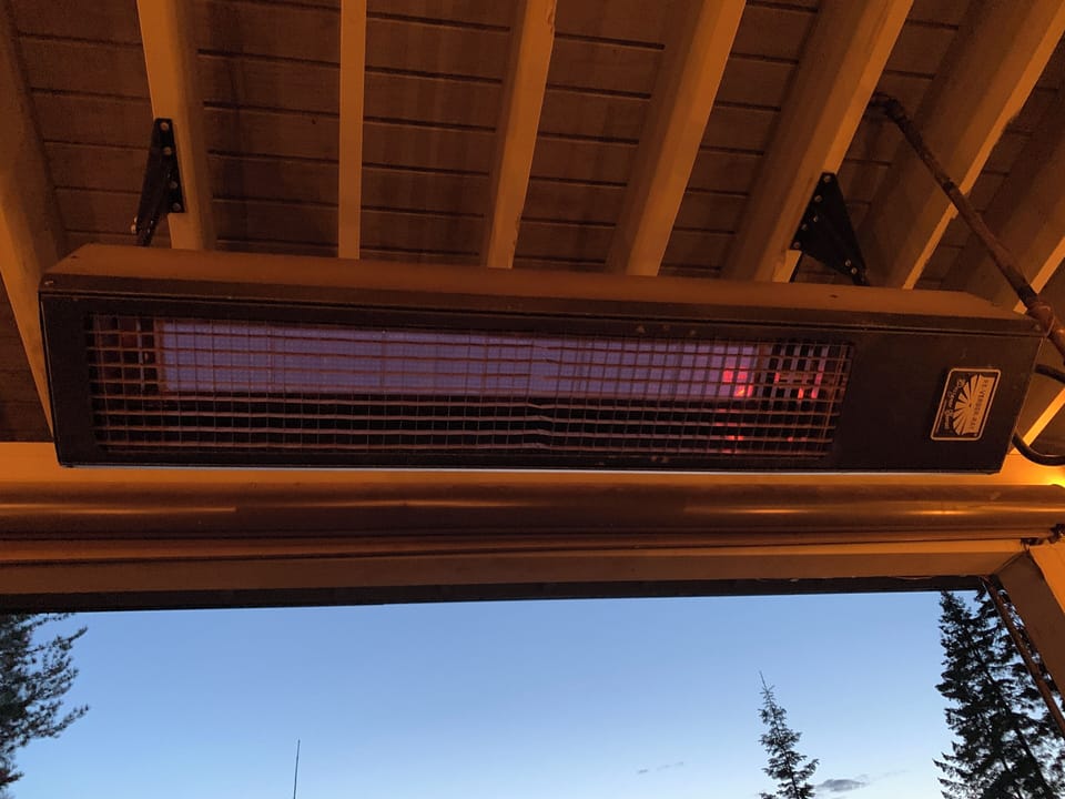 Lake side porch heat lamps, which are timer controlled.  1 on each side.
