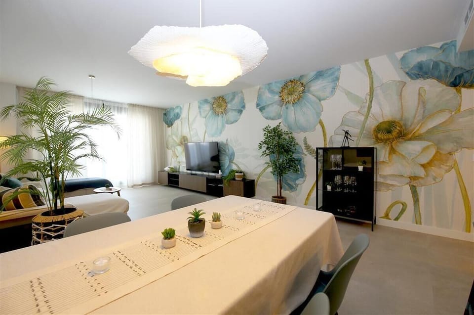 Full view of the living room from the dining area