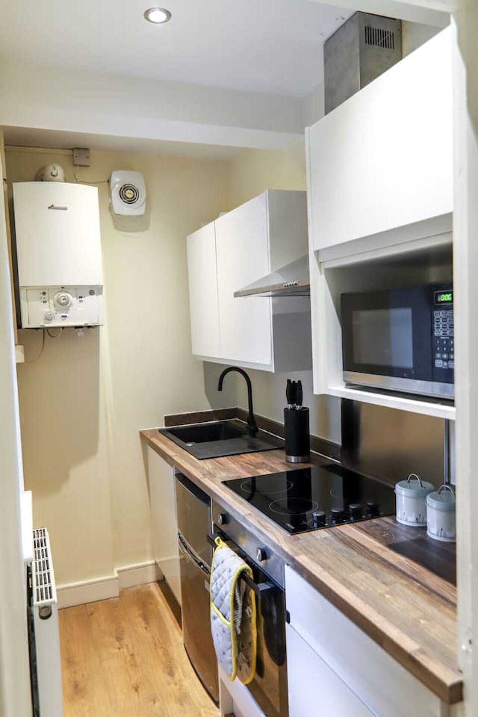 A well-equipped kitchen stocked with all the essentials for cooking at home.