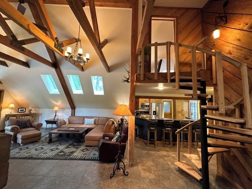 Spiral staircase with access to loft area