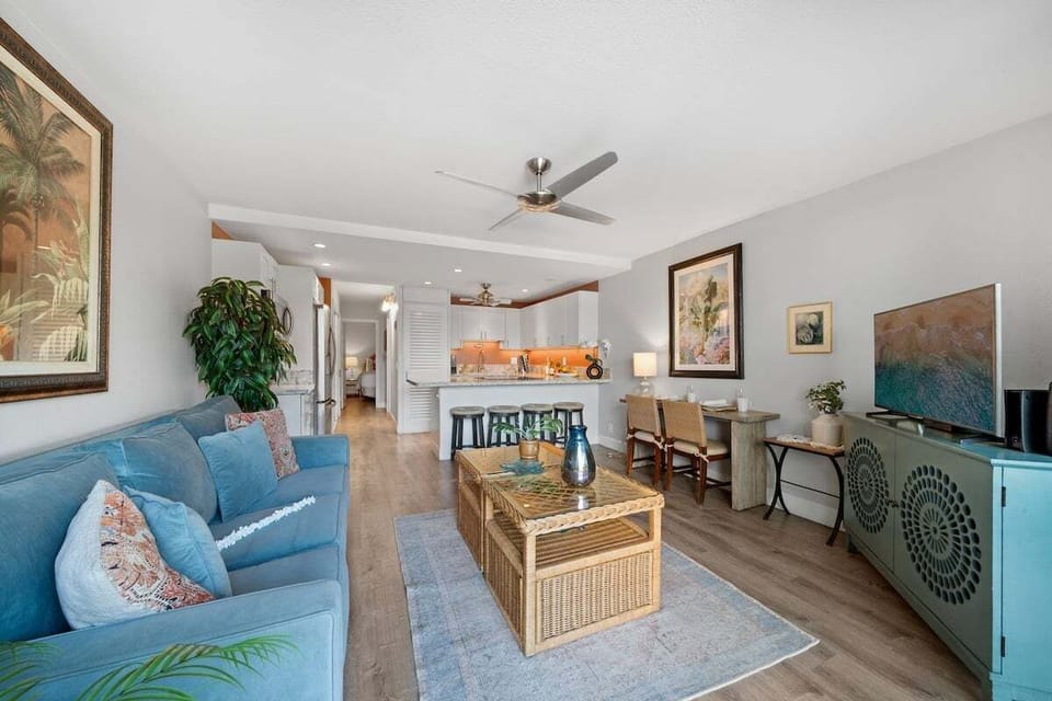 Cozy living area with a comfy sofa to relax after beach days