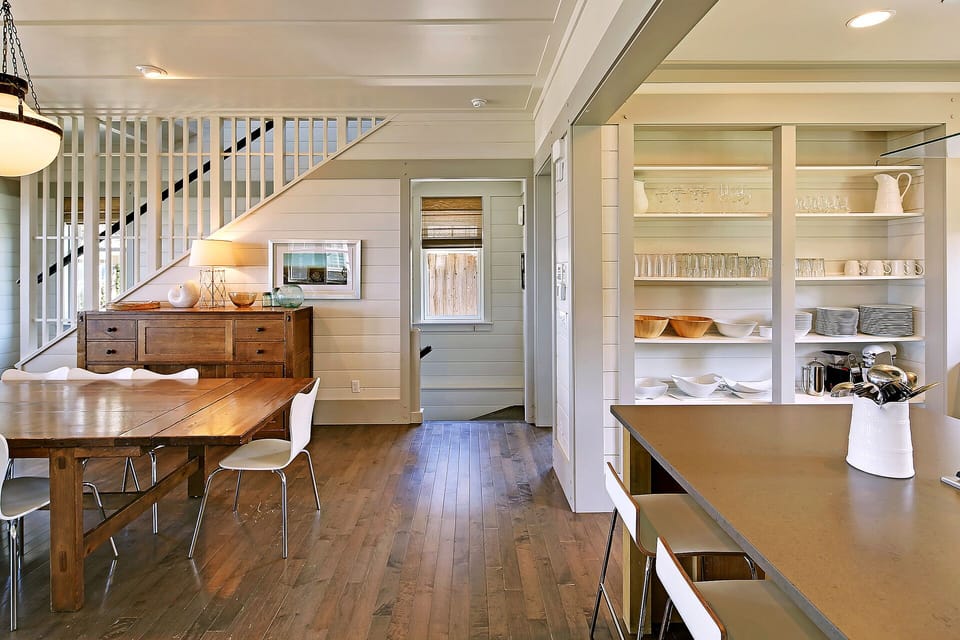 Head to the sauna downstairs or the bedrooms upstairs