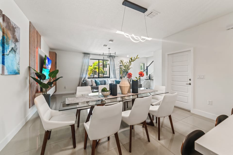 The dining area blends beautifully with nature