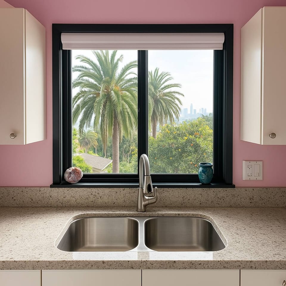 Gorgeous views out the kitchen window to downtown LA. 