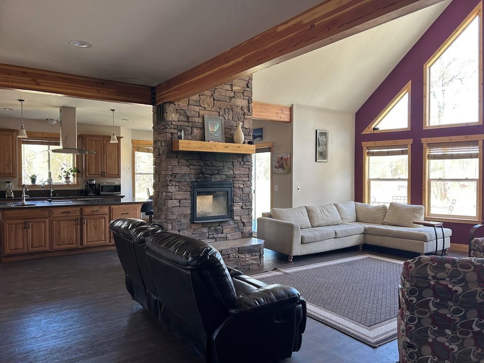 Double sided fireplace.