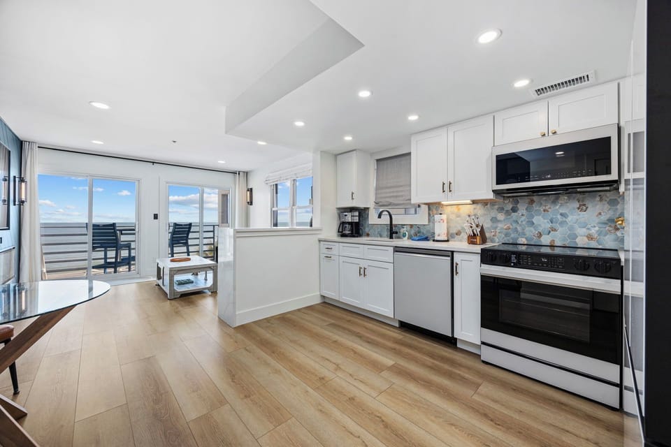 The kitchen has been fully updated with new Samsung appliances, a coffeemaker that brews both single serve and drip coffee, and a fully stocked kitchen for your needs during your stay.