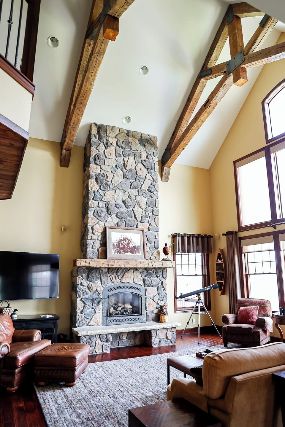 Massive Gas Fireplace with 23' High Ceilings in Great Room