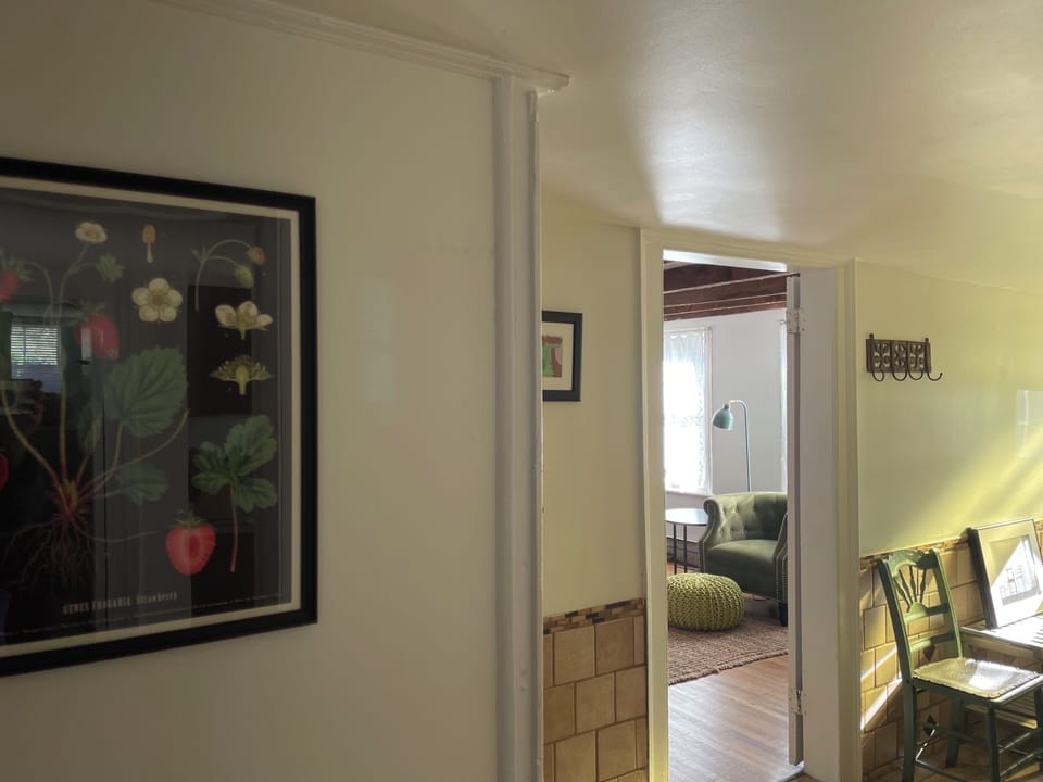 Hallway separates bedroom and kitchen