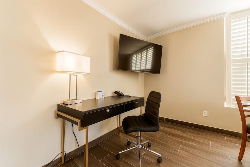 Plug in and focus at a comfortable desk workspace.