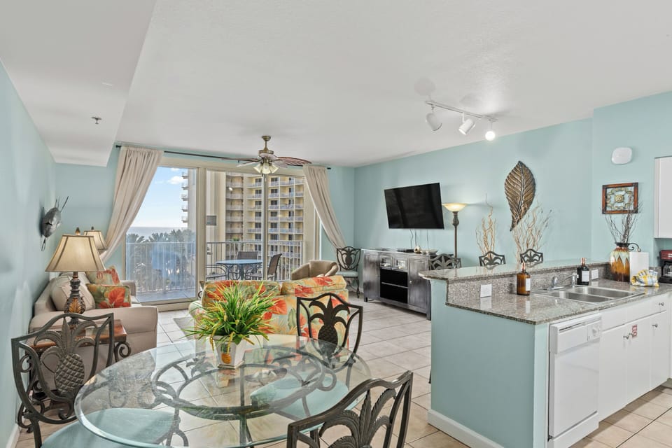 Dining area with natural light and coastal ambiance.