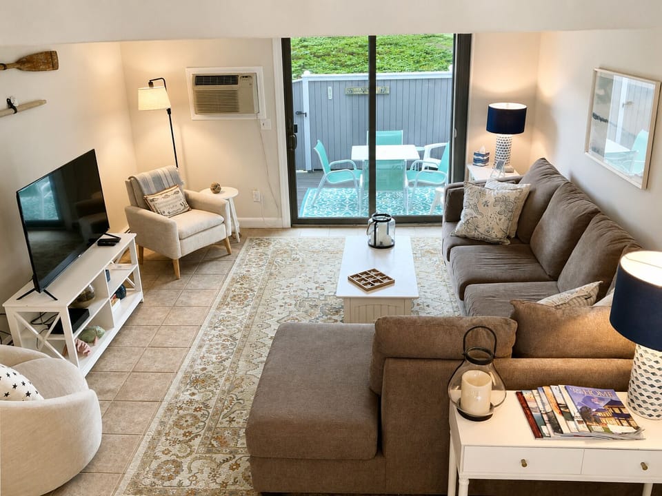 Step down to the spacious living room 