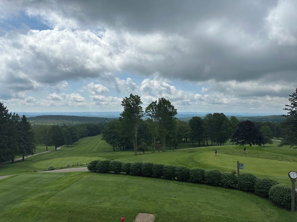 FORE!
(derived from the Scottish word "fore"  which means ahead or before.)