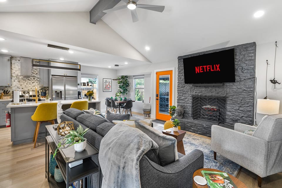 Living room + 65" Roku smart TV