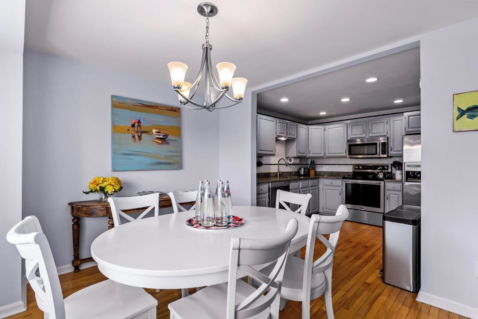 The adjacent dining area is perfect for enjoying everything