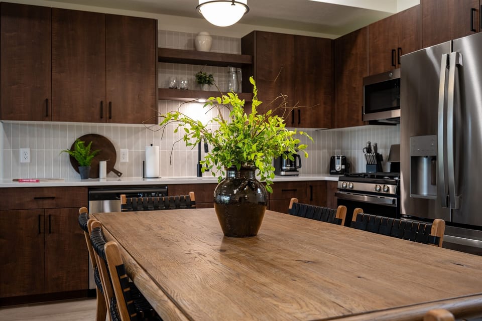 Enjoy meals with family and friends at the table for six.