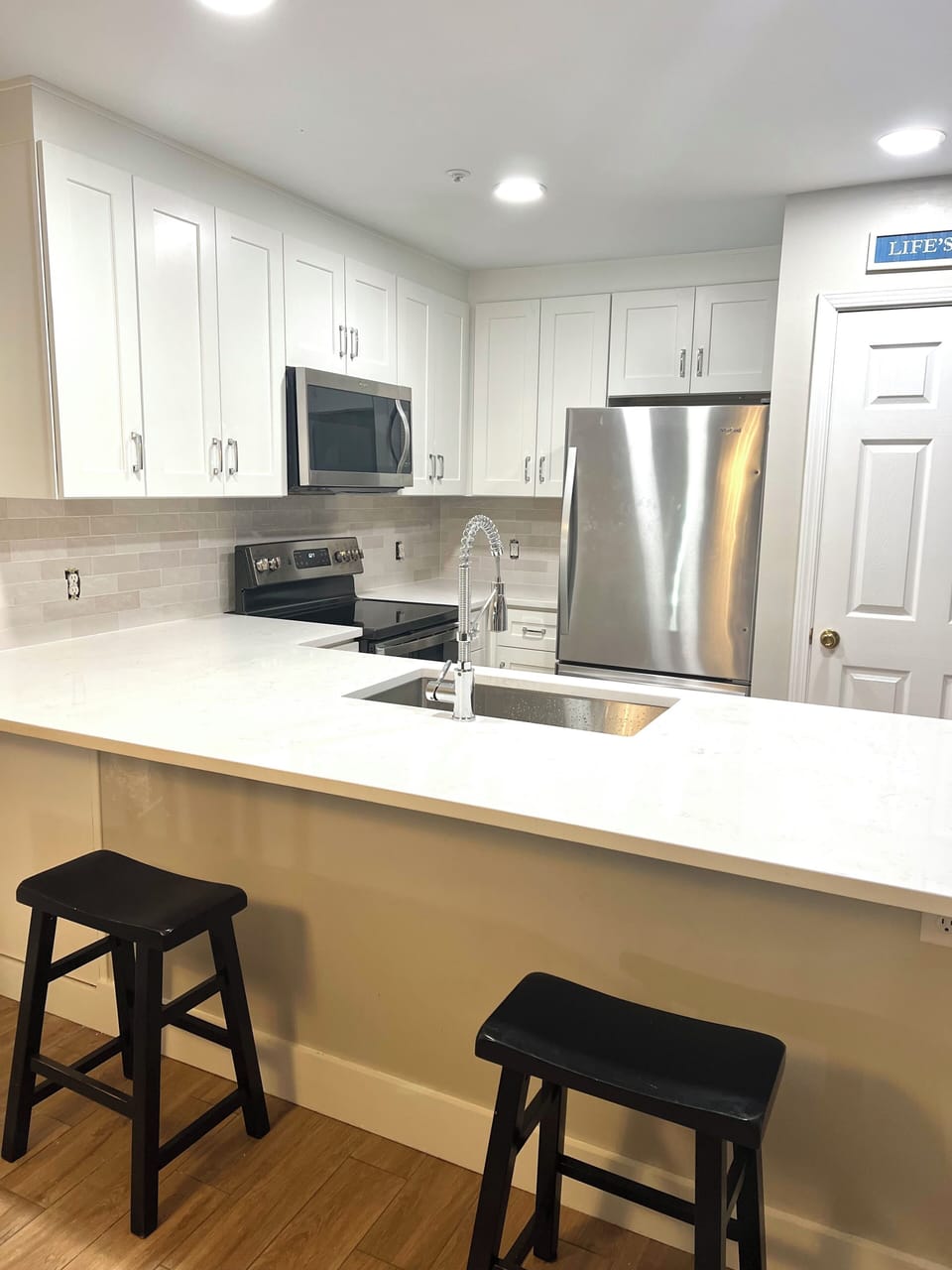 Sit at the breakfast bar or dining table