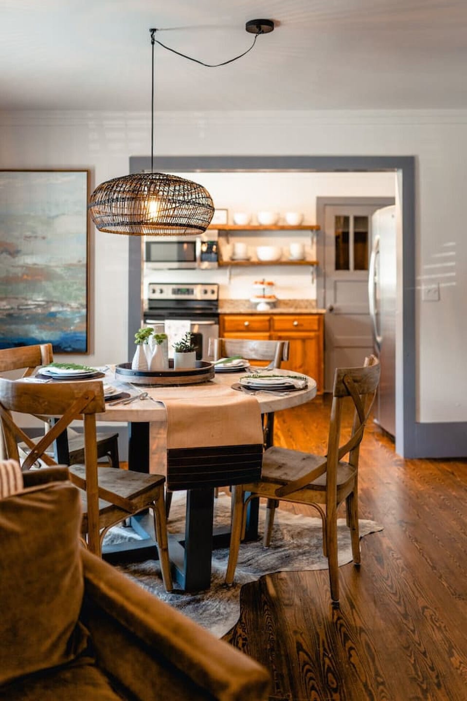 Dining with connected kitchen and living