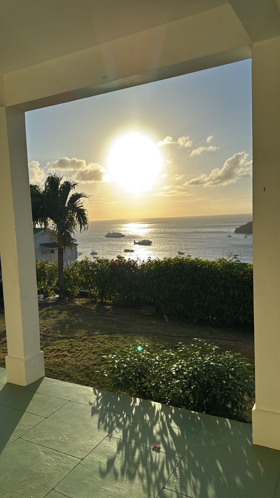 View from the outdoor seating area across Admiralty Bay. Amazing Sunsets. 