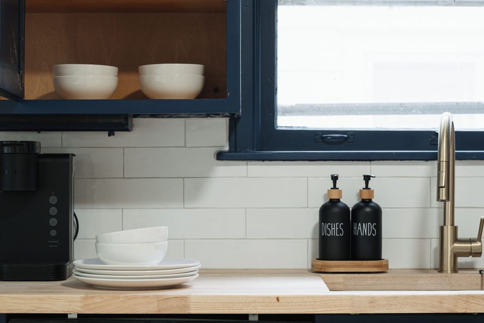 Kitchen fully stocked and equipped with all cooking needs and coffee.