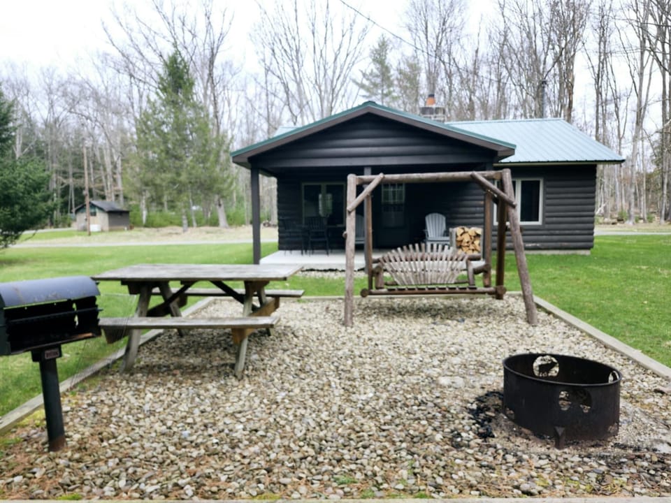 cabin grill and firepit area