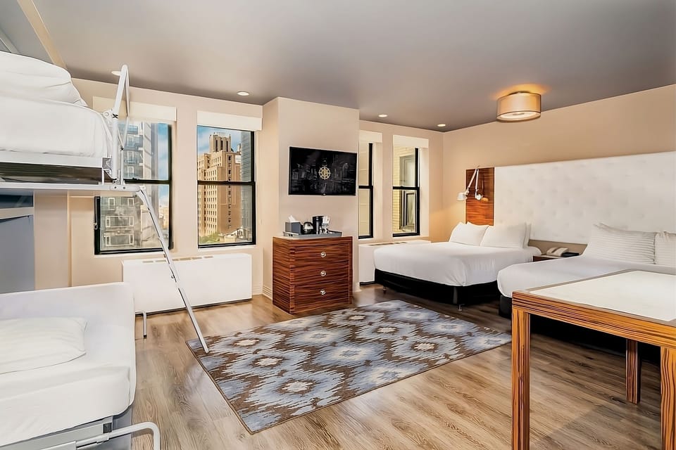 Settle into a bright suite with skyline-facing windows.
