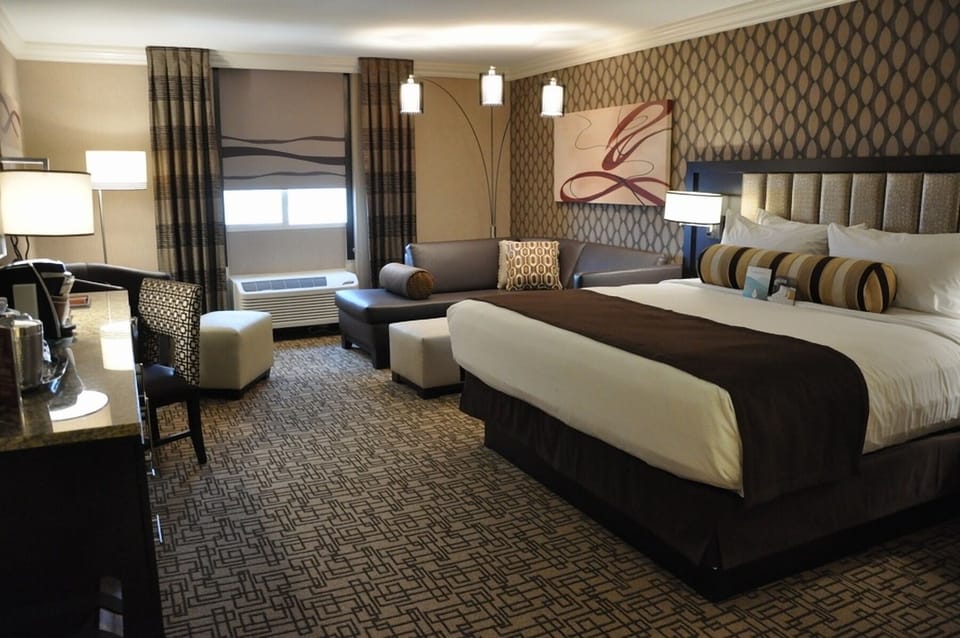 Stretch out in a bright suite with comfortable lounging space.