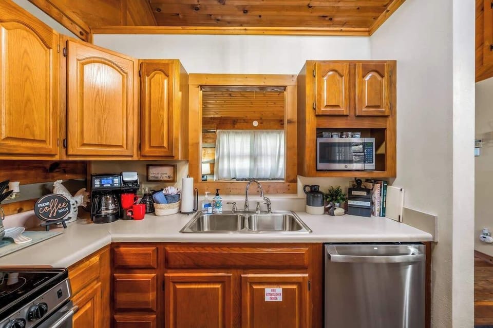 Kitchen counter with a coffee maker