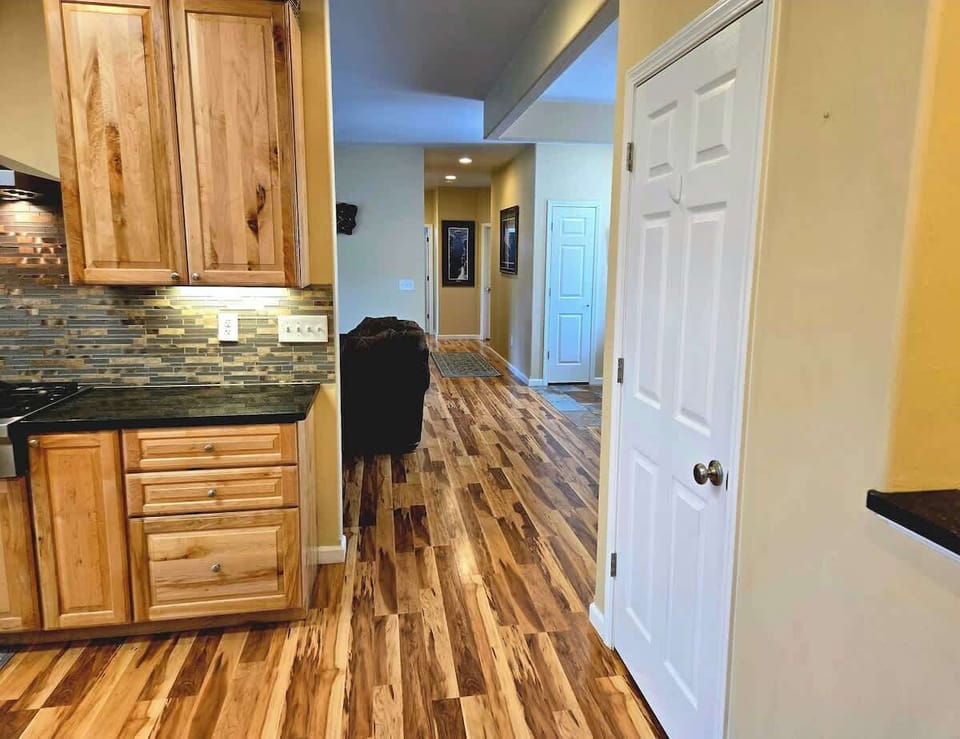 Kitchen looking into living room.